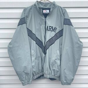 US Army Jacket Mens Large Tall Gray PT Military Windbreaker Waterproof Full Zip